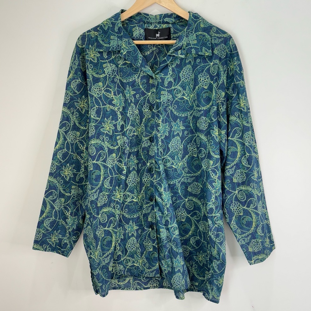 Peruvian Connection Floral Paisley Oversized Shirt Tunic Size Medium-Large Boho